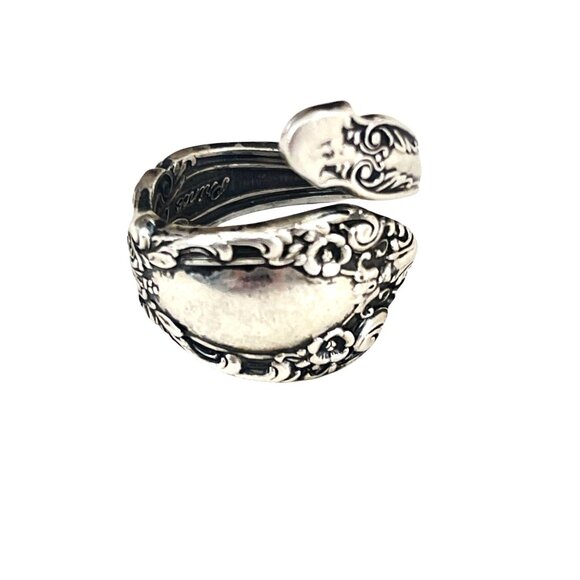 Antique-Inspired Sterling Silver Spoon Ring Ornate Floral Size 8 - Picture 3 of 11